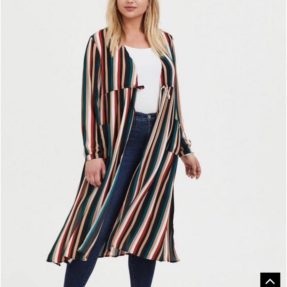 Torrid Tie Front Stripe Kimono